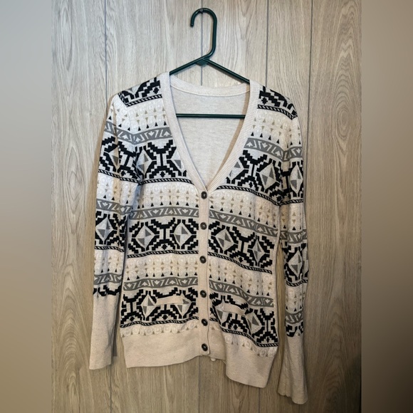 Sweaters - Patterned Beige and Black Women's Sweater